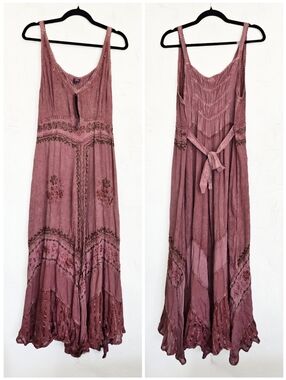 NWT Magic Festival Embroidered Beaded Faded Red Midi Dress, 2X